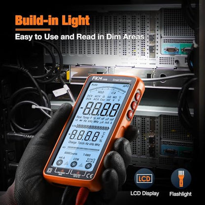 FKM Rechargeable Digital Multimeter Tester Auto-Ranging TRMS 6000 Counts | Smart Voltmeter Electrical Tester Measures AC/DC Current,Voltage,Capacitance,Resistance,NCV,Amp,Ohm,Diodes,Countinuity,Temp - style: Digital Multimeter（5" Backlit Screen）