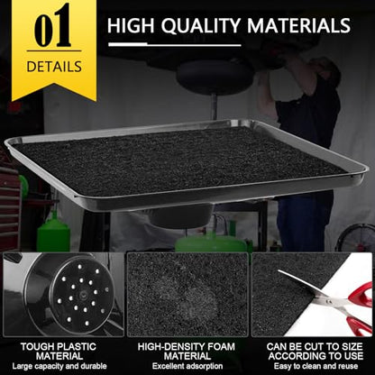 17892 Transmission Drain Pan for Lisle Oil Drains - 2 Pcs 22'' Oil Drain Splash Pad,Large Fluid Catch Pan Square Oil Drain Pan Fits Many Different Funnels Keep Floor Clean
