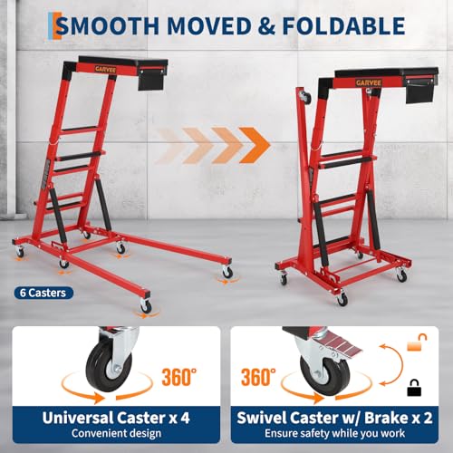 Garvee Automotive Top Side Creeper, 400 LBS, Red | 48-68Inch Adjustable Height, 6 Swivel Casters, Foldable, Heavy Duty, For Garage & Auto Shop Repair - color: Red