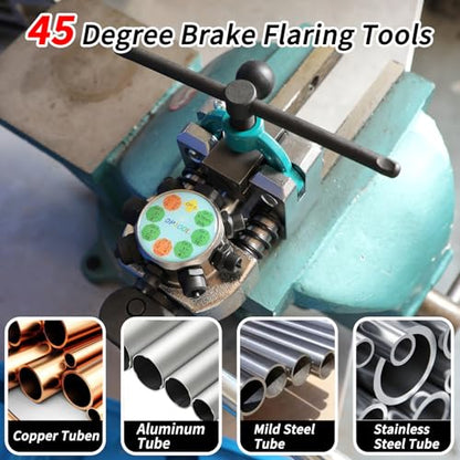 DPTOOL Brake Line Flaring Tool Kit, 45 Degree Single, Double and Bubble Flares, Brake Line and Tubing Flaring Tool for 3/16", 1/4", 5/16", 3/8" and 4.75mm Tubing, Brake Flare Tool for Steel Metal Tube - size: 45 Degree
