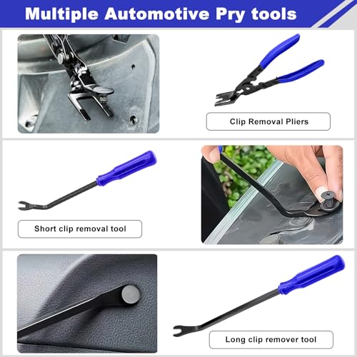 AXELECT 3 Pcs Auto Clip Pliers Fastener Remover Tool Car Clip Removal Tool Trim Rivet Removal Pry Tool Repair Kit with Storage Bag for Automotive Door Panel Upholstery Dashboard