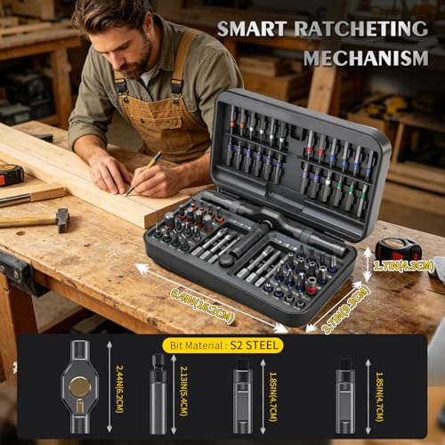 66 in 1 Magnetic Screwdriver Set, Multi-Bit Ratchet Screwdriver Kit with S2 Steel Precision Bits, T-Handle Repair Tool Set for Computer,Bicycle, Electronics, Furniture, DIY, Ideal Gift for Me Husband - size: 66 In 1