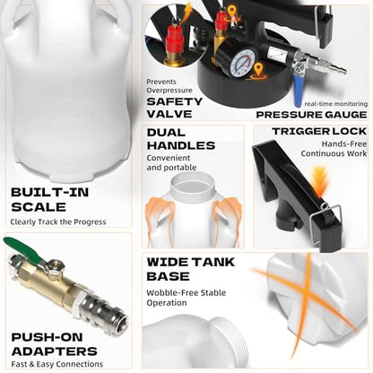 KJE 10L Transmission Fluid Pump and Oil Extractor Tool Kit, Pneumatic Transmission Fluid Pump, 2-Way Vacuum Fluid Evacuator Kit with 15 PCS ATF Filler Adapters and 5 Hoses for Automotive Use