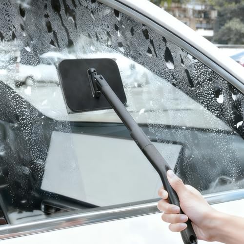 Car Windshield Cleaning Tool, Vehicle Window Glass Cleaner with 2 Reusable Microfiber Pads & Extendable Handle, Automotive Interior Windscreen Wash Kit, Universal for Most Vehicles - size: 2 Reusable Microfiber Pads