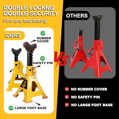 Jack Stands 3 Ton (6,600 LBs) with Double Pin Locking,Rubber Cover and Large Foot Base,12-17In Adjustable Height Heavy Duty Jack Stands,Lifting Car,SUV,MPV,Pickup Truck,ATV/UTV,1 Pair Yellow - color: yellow, size: 3Ton Load Capacity