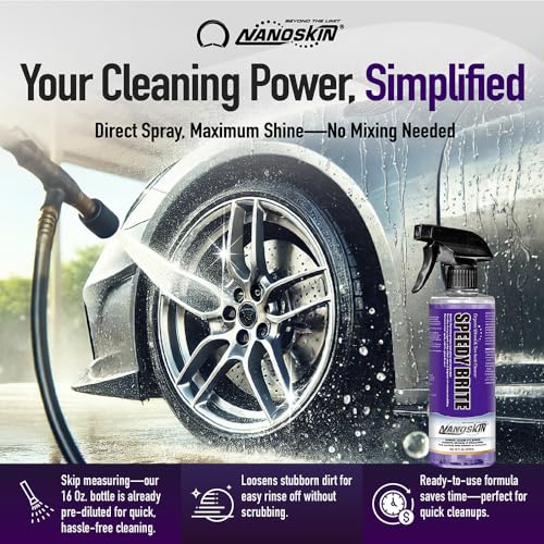 Nanoskin SPEEDY BRITE Pro Grade Wheel & Tire Acid Cleaner, 16 Oz. - Chrome & Coated Wheel Safe, Cleaning with Organic Acid | Removes Brake Dust & Road Grime for Auto Detailing, Body Shop Safe - size: 16 Fl Oz (Pack of 1)