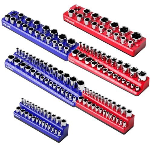 Magnetic Socket Organizer,6-Pack SAE & Metric 1/2,3/8,1/4 Inch Drive Sockets Holder,Holds 141 Standard/Deep Sockets,Blue and Red Magnetic Socket Tray(Sockets Not Included) - size: 1/2",3/8",1/4"SAE&METRIC/6PCS