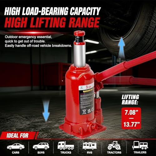 5 Ton Hydraulic Welded Bottle Jack, 8000 lb Capacity Automotive Lift Jack for Car, Pickup Truck, RV and Auto Repair, 7.3" to 14" Lifting Range - size: 5 Ton