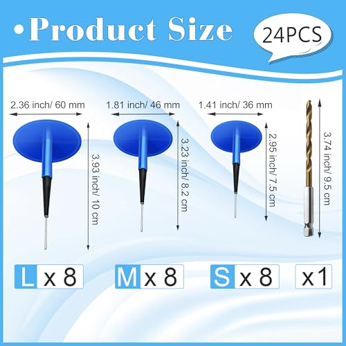 Tire Repair Patch Plug Kit, 24P Mushroom Tire Plug Patch | with Hex Shank Drill Bit for Car (1.41" / 1.81" / 2.36")