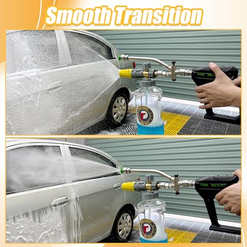 Tool Daily Pressure Washer Foam Cannon with Dual Connector, 1.5 Liter | Adjustable Soap Cannon with M22-14mm and 1/4” Quick Connect Fittings, Wide Mouth, Additional Orifice Nozzle 1.1mm, 3600 PSI - color: Grey, Yellow