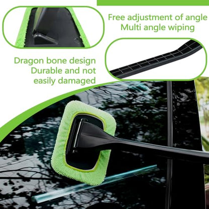 ASTIMESA 2 Set of Green Microfiber Windshield Cleaner Tool, Car Window Cleaner with 18 Replacement Cloth, Interior Windshield Cleaning Washer Supplies for Wiper Glass Rear Inside Auto Mirror (20)