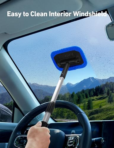 AstroAI Windshield Cleaner, Microfiber Window Cleaner with 4 Reusable Washable Large Sponge Pads, Extendable 180° Rotating Handle, Fits Cars & SUVs, Includes Spray Bottle, Blue - color: Blue