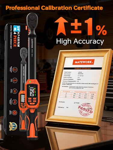 Matework Digital Torque Wrench 3/8" Drive, (5-99.5 Ft.Lb/6.7-135Nm), ±1% Accuracy Electric Torque Wrench Digital with 2 Extension Bars, Buzzer and LED Flash Alert, for Bike/Moto/Auto Repair - size: 3/8-Inch (5-99.5 ft·lb)