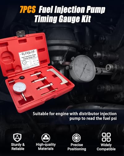 Fuel Injection Pump Timing Gauge Kit, 7 Pcs Static Adjustment Adapter Tool Set, 0-10mm Fuel Injection Pump Dial Indicator for Engines
