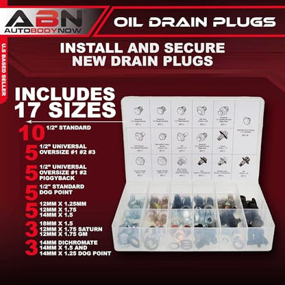 ABN Oil Drain Plug 76pc Assortment – SAE & Metric Drain Plugs & Washer Gasket Set Compatible with Jeep GM Ford Toyota