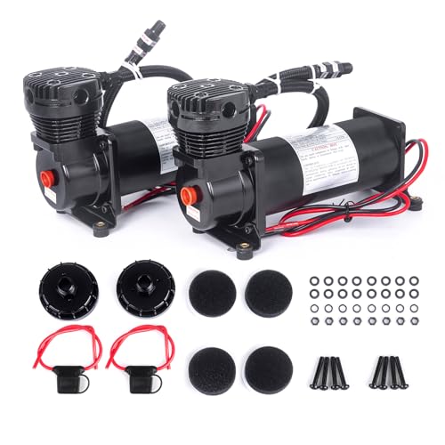 200PSI 3/8 NPT Heavy Duty Air Train Horn/Air Ride Suspension Compressor for Train/Truck/Car 12V Black Dual - color: Black 3/8, size: Dual