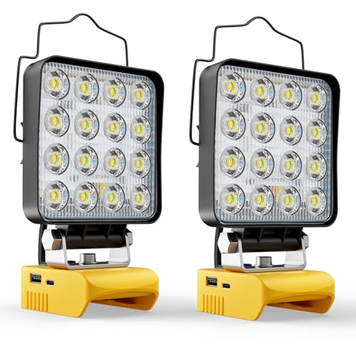 LIVOWALNY 2PCS LED Work Light Compatible with Dewalt 20V Battery, 112W 11200LM Battery Light 20V Cordless Tools, Portable Flood Flashlight with USB A & USB C Output Port(Tool Only) - color: 112W, size: 112W-2 Pack