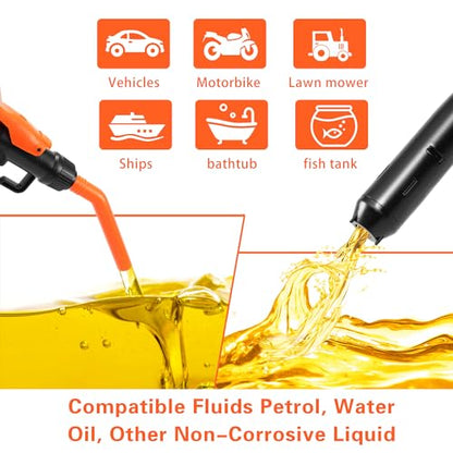 Electric Fuel Transfer Pump, Portable Battery Powered Hand Fuel Pump, Battery Gas Pumps Universal Fit for Vehicles, Boats, Lawn Equipment, Emergency & Home Use(Black Orange)