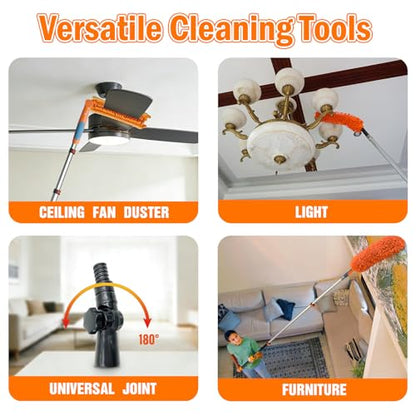 LAANPOLE 26FT Reach Ceiling Fan Cleaner Duster, Fan Blade Cleaner Kit with 5-20FT Extension Pole, Microfiber Duster & Replaceable Cleaning Cloth for Blades, Ceiling, Furniture - size: 20FT