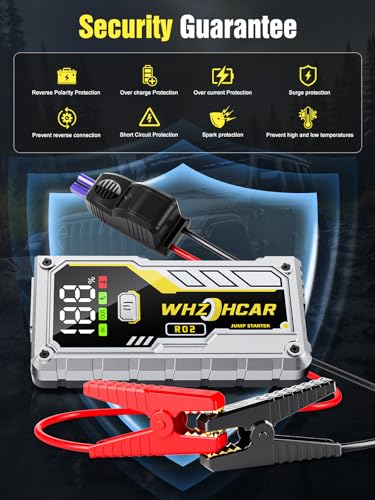 Car Battery Jump Starter 5000A Smart Portable Car Jump Starter Battery Pack (10.0 Gas/9.0L Diesel) 12V Safe Car Jumper with LCD Display Extended Jumper Cables, Fast Charge LED Light - color: Silver