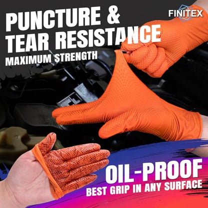 FINITEX Industrial Diamond Texture Nitrile Orange Glove - 100/1000PCS Chemical Resistant 6.3mil Mechanic Disposable Gloves - color: Orange (X-large 100)