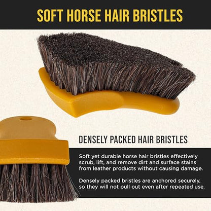 Dura-Gold Long Bristle Horse Hair Leather Cleaning Brush - Scrub Clean Car Interior Upholstery, Seats, Furniture, Fabric, Carpet, Shoes Boots Sneakers - Auto Detailing, Scrubbing Removing Stains, Dirt