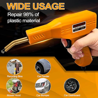 Plastic Welder, 1000PCS Hot Stapler Plastic Welding Kit, Plastic Welder Gun Kit with LED light, AC110v-130v, 6 Types Hot Stapler for Car Bumper and Most Plastic Repair (Yellow)