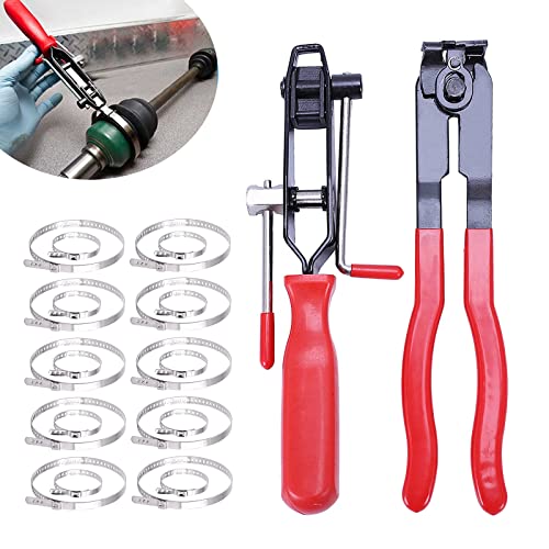 22Pcs CV Boot Clamp Pliers Set Cv Axle Removal Tool Cv Joint Ear Clamp Banding Tool Automotive Hose Axle Plier (2Pcs Clamp Pliers + 10 Pairs Adjustable CV Boot Clamps) - color: Red