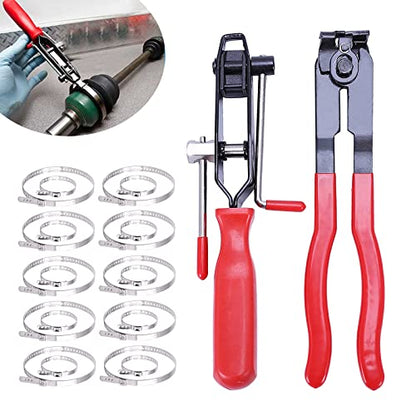 22Pcs CV Boot Clamp Pliers Set Cv Axle Removal Tool Cv Joint Ear Clamp Banding Tool Automotive Hose Axle Plier (2Pcs Clamp Pliers + 10 Pairs Adjustable CV Boot Clamps) - color: Red