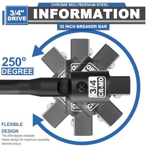 3/4” Drive 32 Inch Breaker Bar, Heavy Duty Head, Premium Chromium-Molybdenum Steel, Laser Etched Marking, for Loosen Rusted, Stubborn, Stuck Nuts and Bolts - size: 3/4 32 inch