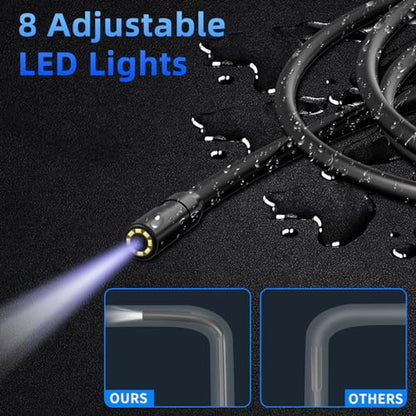 WINWEND Endoscope Camera with Light - IP67 Waterproof Borescope Camera with 8 Adjustable LED Lights | 4.3" LCD Screen Borescope | HD 1080P Inspection Cameras with 16.5ft Semi-Rigid Cord Tools for Men