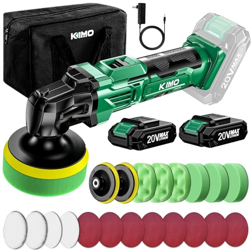 KIMO 20V Cordless Buffer Polisher Kit, 25Pcs Polishing Kit, 6 Speeds to 6000RPM Cordless Polisher with 2*2000mAh Batteries, 4 Inch Buffer Polisher for Car, Motorcycle, Truck Detailing, Scratch Remover