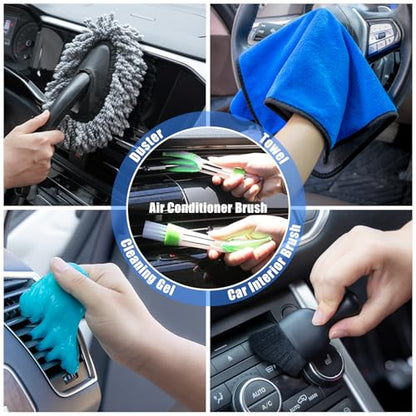 Car Cleaning Kit, Car Vacuum Interior Detailing Cleaner Kit with High Power Handheld Vacuum, Brush Set, Windshield Tool, Duster, Towels, Complete Car Care Tools for Women (Blue) - color: Blue