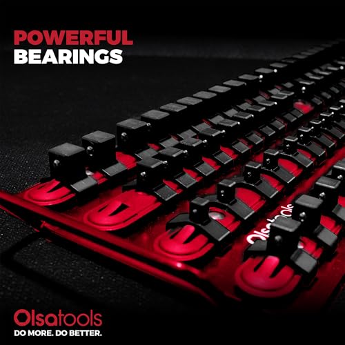 Olsa Tools Socket Organizer Tray - Portable Red Rail with Black Clips - Stores 80 Sockets Securely - Professional-Grade Socket Holder - Part 1047 - color: Red Tray/Black Clips