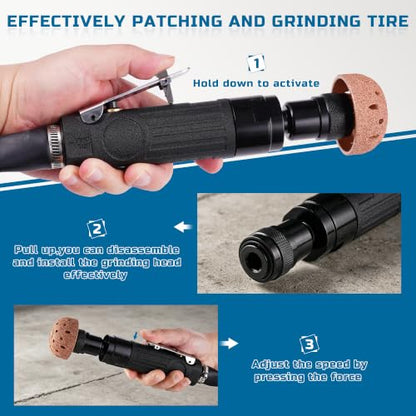 Low Speed Air Tire Buffer, Tire Buffer Full Kit Repair Polish Patch Tools with Tungsten Steel 42 mm 55mm Grinder Heads, Inner Liner Wheel Tire Polish Tire Buffing Scrapper Roller with Brush - size: Upgraded