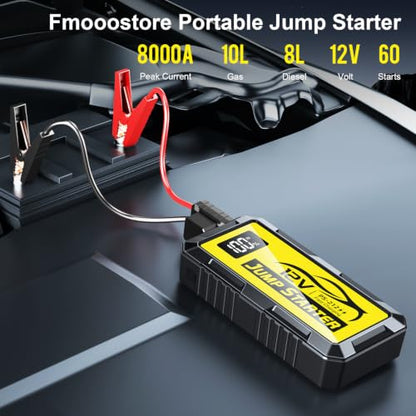 8000A Car Jump Starter, 12V Jump Starter Battery Pack (All Gas,up to 10.0L Diesel Engine) Jumper Cables Portable Lithium Jump Box, USB Output and LED Light - color: yellow