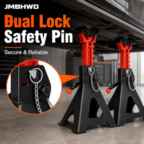 Car Jack Stands 3 Ton with Jack Rubber Pads and Double Pin Lock, Heavy Duty 11.4"-16.9" Adjustable Height for Vehicle Lifting Jack Stand, 1 Pair Black - color: Black
