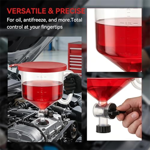 20-Piece No-Spill Coolant Funnel Kit, Universal Radiator Burping Funnel with with 59" Long Hose, Adapters, Extensions, Elbows, Bleeder Tool for Car, SUV, Truck Cooling System Refill