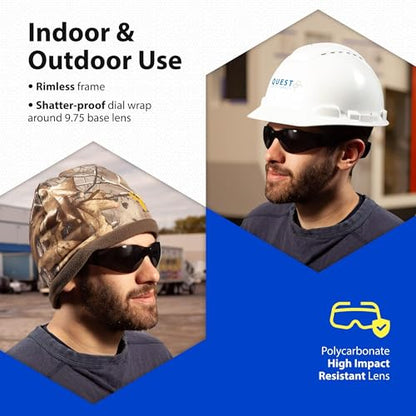 Quest Anti-Fog Safety Glasses, Polycarbonate Eye Protection, Men & Women | Anti-fog safety goggles for shooting, lab and construction; lightweight eye protection - color: Smoke, size: Pack of 2