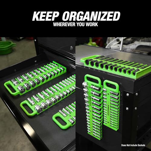 OEMTOOLS 23118 1/2" Drive Portable Magnetic Socket Organizer, Sockets Organizer, 1/2 Inch Socket Organizer, Green - style: 1/2 Inch Drive