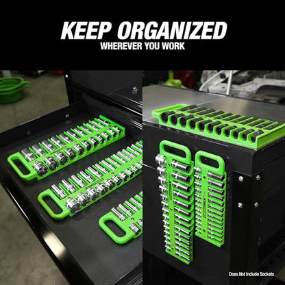 OEMTOOLS 23118 1/2" Drive Portable Magnetic Socket Organizer, Sockets Organizer, 1/2 Inch Socket Organizer, Green - style: 1/2 Inch Drive