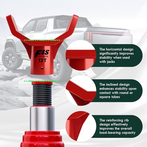 Bottle Jack Adapter, 12T Steel Saddle for 3"-4" Axle,Fits 1.65" Jack Saddle | Parallel Flat + Sloped Sides + Ribs, Stable. Fits 3"-4" Axles. Steel, Rust-Proof. For Rv, Truck, Trailer - color: red