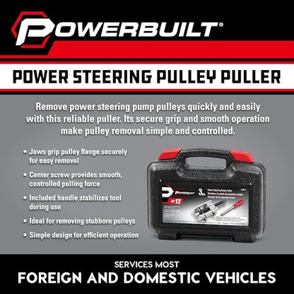 Powerbuilt Power Steering Pulley Remover Tool Set, Jaws Lock for Easy Removal, Storage Case - 648644 - style: 3 Piece