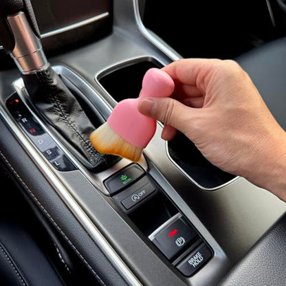 Car Detailing Brush, Soft Bristle Cleaning Brush, Scratch-Free Auto Duster Tool for Dashboard, Air Vents, Leather & Interior Cleaning (Pink&Brown) - color: Pink&Brown