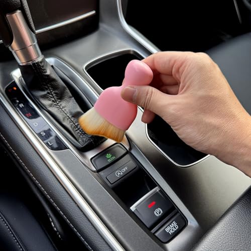 Car Detailing Brush, Soft Bristle Cleaning Brush, Scratch-Free Auto Duster Tool for Dashboard, Air Vents, Leather & Interior Cleaning (Pink&Brown with Cap) - color: Pink&Brown with Cap