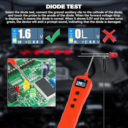 Automotive Power Circuit Probe Tester DC 9-30V Test Light，Electrical Circuit Tester with LED Light & LCD Display, Detects Voltage/Resistance/Diode，Car Short Finder Tool