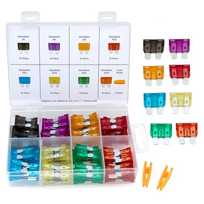 NEIKO 50504A Car Fuses Assortment Set, 80pc, Fast Acting, Auto Fuses Kit, Standard Sizes, 1A, 3A, 5A, 10A, 15A, 20A, 30A, and 40 Amp, Marine Boat, Automotive, Motorcycle, RV, Car Fuse Kit, Fuse Puller - style: Car Fuse Set