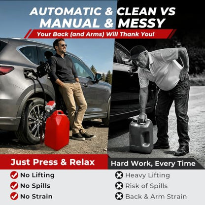Fuel Transfer Pump with Auto-Stop Sensor-30s Alert Beep,3.4GPM USB & AA Battery Powered, 51" Upgraded Vinyl Hose, 4 Tank Adapters &Universal Multi-Tank Adapter for Gasoline, Diesel,Oil - color: Red&Black