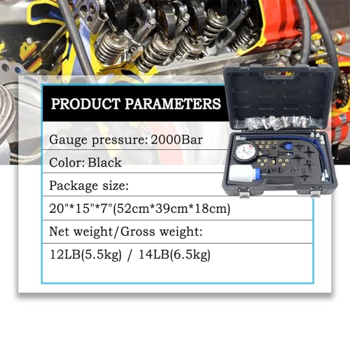 Automotive Common Rail Diesel High Pressure Tester Kit Fuel Pressure Gauge Tester Diesel Injector Tester Fuel Injection Pressure Detection Tool with Injector Pipe Blanks for Car 2000 Bar