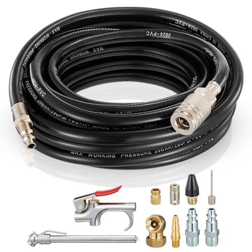 1/4-Inch Quick-Connect Air Compressor Accessory Kit with Coiled Hose | Blow Gun, Tire Gauge, Air Chuck, Coiled Hose, Quick-Connect Fittings, Tire Inflation, Cleaning and Workshop Use